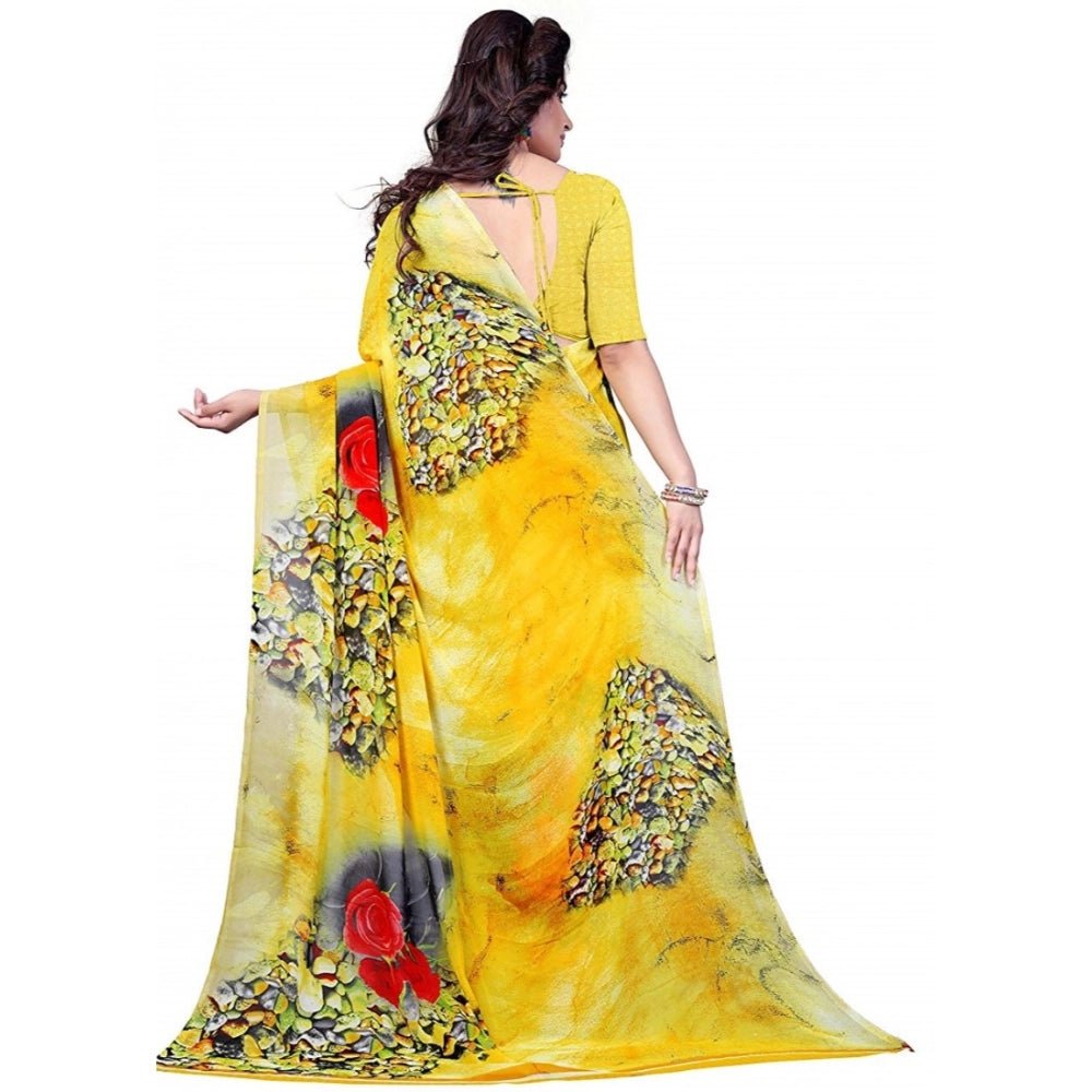 Printed Faux Georgette Yellow4 Color Saree - ElegantAlpha