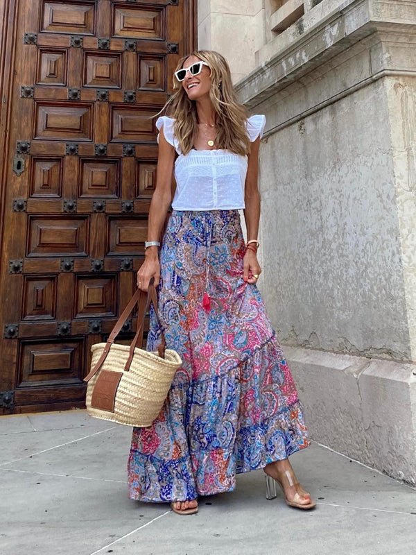 Printed long ruffled skirt - ElegantAlpha®