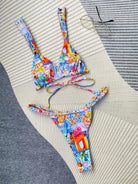 Printed strappy split bikini - ElegantAlpha