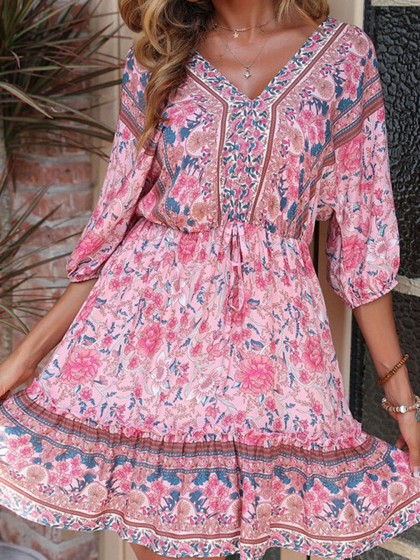 Printed Vintage Pink Dress - ElegantAlpha®