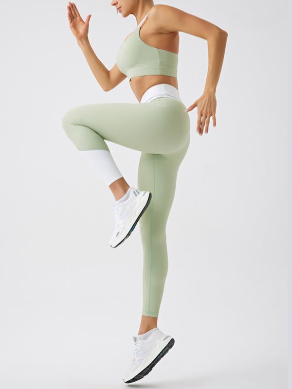 Recycled fabric light color contrast yoga pants - ElegantAlpha