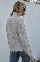 Ripped - High Necked Knit Sweater - ElegantAlpha