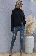 Ripped - High Necked Knit Sweater - ElegantAlpha