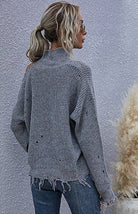 Ripped - High Necked Knit Sweater - ElegantAlpha