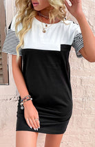 Round Neck Patchwork Striped T - Shirt Dress - ElegantAlpha