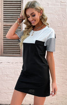 Round Neck Patchwork Striped T - Shirt Dress - ElegantAlpha