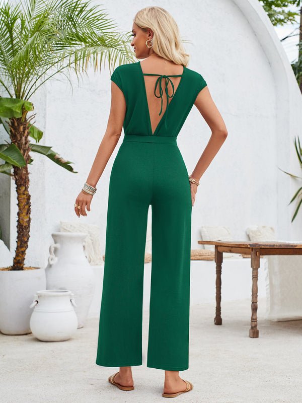 Round neck short sleeve knitted jumpsuit - ElegantAlpha