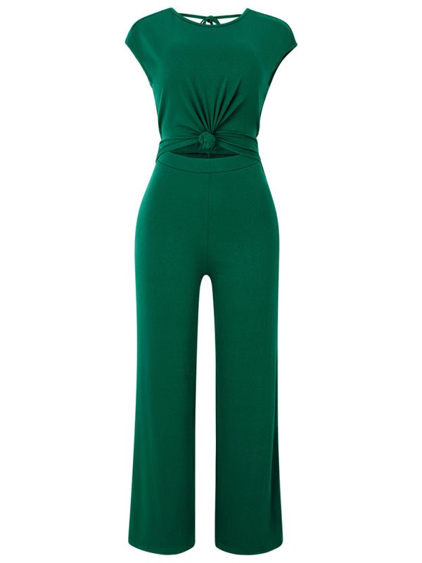 Round neck short sleeve knitted jumpsuit - ElegantAlpha