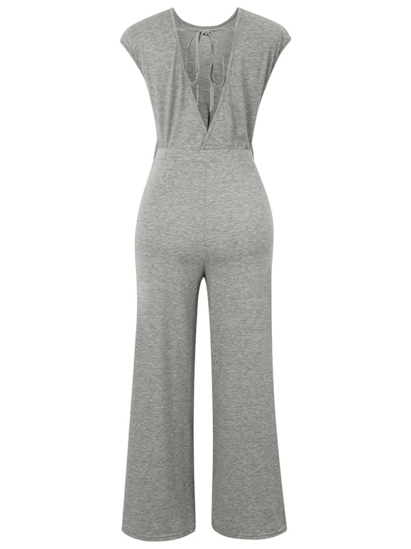 Round neck short sleeve knitted jumpsuit - ElegantAlpha