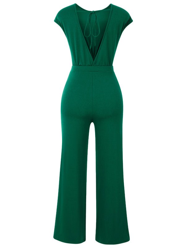 Round neck short sleeve knitted jumpsuit - ElegantAlpha