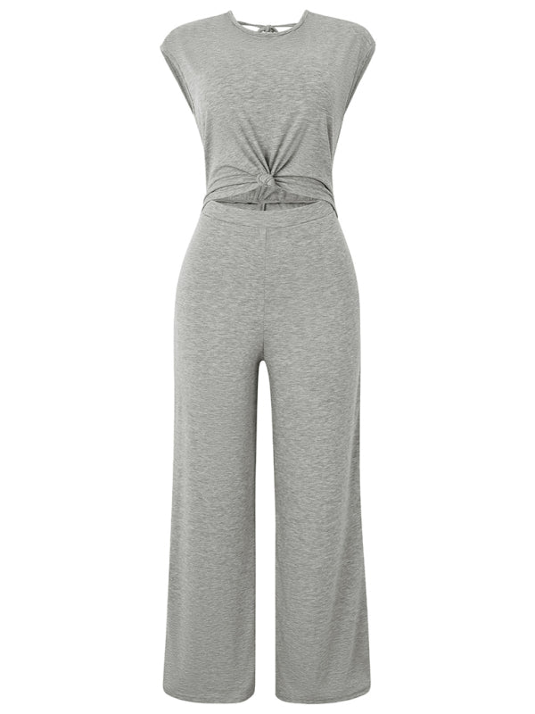 Round neck short sleeve knitted jumpsuit - ElegantAlpha