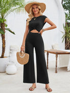 Round neck short sleeve knitted jumpsuit - ElegantAlpha