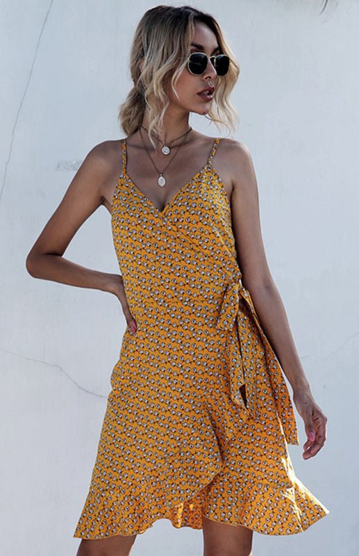 Ruffled Lace - up Beach Slip Dress - ElegantAlpha