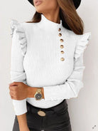 Ruffled Long Sleeve Button Knit Top - ElegantAlpha®