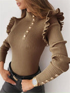 Ruffled Long Sleeve Button Knit Top - ElegantAlpha®