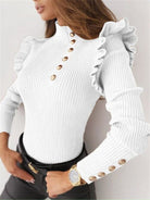 Ruffled Long Sleeve Button Knit Top - ElegantAlpha®