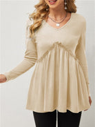 Ruffled loose V - neck T-shirt - ElegantAlpha