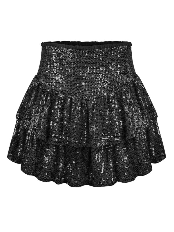 Sequin Double Layer Pleated Skirt - ElegantAlpha®