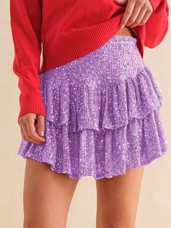 Sequin Double Layer Pleated Skirt - ElegantAlpha®