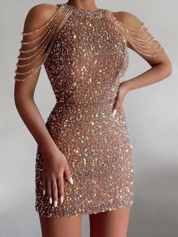 Sequined Chain Beads Bodycon Dress - ElegantAlpha