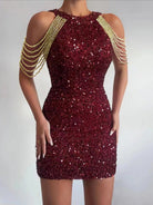 Sequined Chain Beads Bodycon Dress - ElegantAlpha