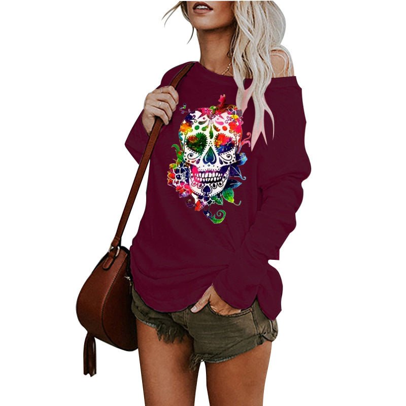 Skull long - sleeved top - ElegantAlpha®