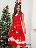 Sleeveless Christmas Print Dress - ElegantAlpha®