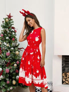 Sleeveless Christmas Print Dress - ElegantAlpha