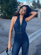 Slim fit retro style high waist denim jumpsuit - ElegantAlpha