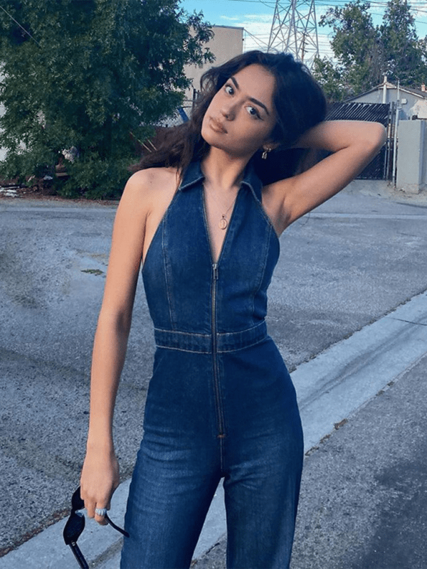 Slim fit retro style high waist denim jumpsuit - ElegantAlpha