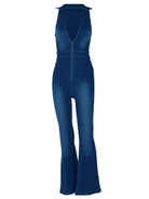 Slim fit retro style high waist denim jumpsuit - ElegantAlpha