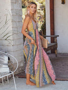 Sling Deep V Print Long Dress - ElegantAlpha®