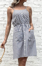 Slip Dress Grey Striped Cotton Linen Dress - ElegantAlpha