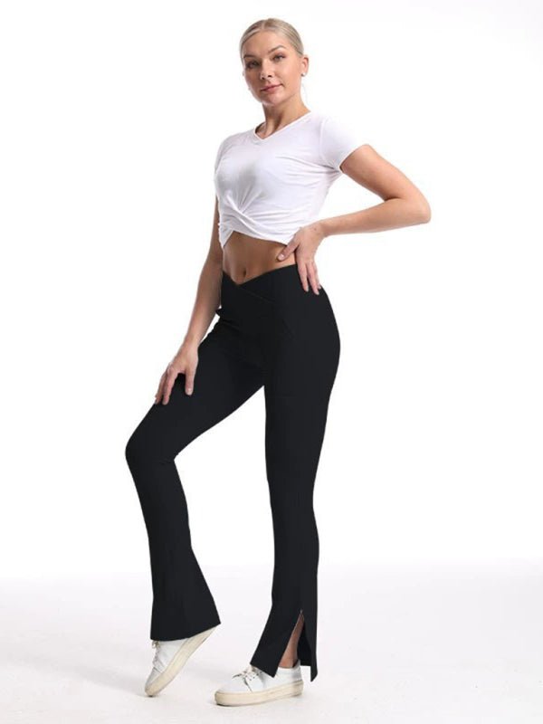 Slit Micro High Waist Elastic Hip Lifting Trousers - ElegantAlpha