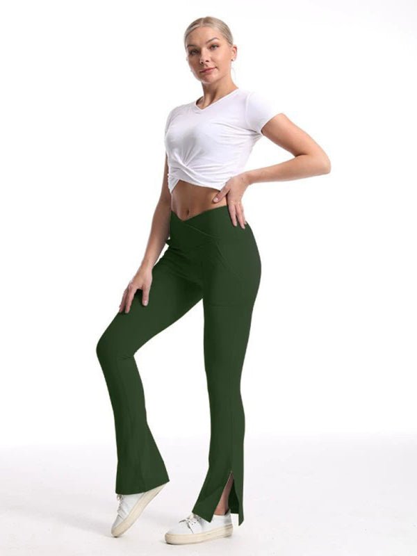 Slit Micro High Waist Elastic Hip Lifting Trousers - ElegantAlpha