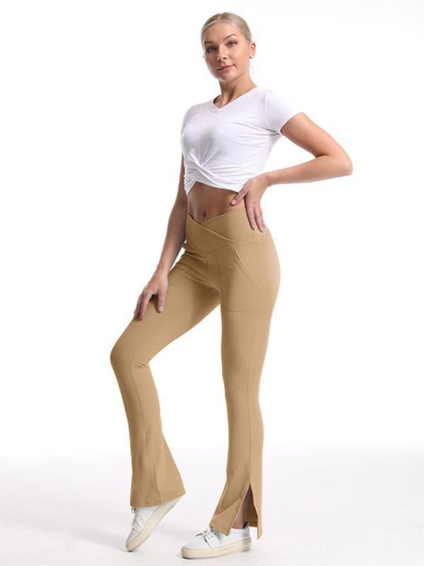 Slit Micro High Waist Elastic Hip Lifting Trousers - ElegantAlpha