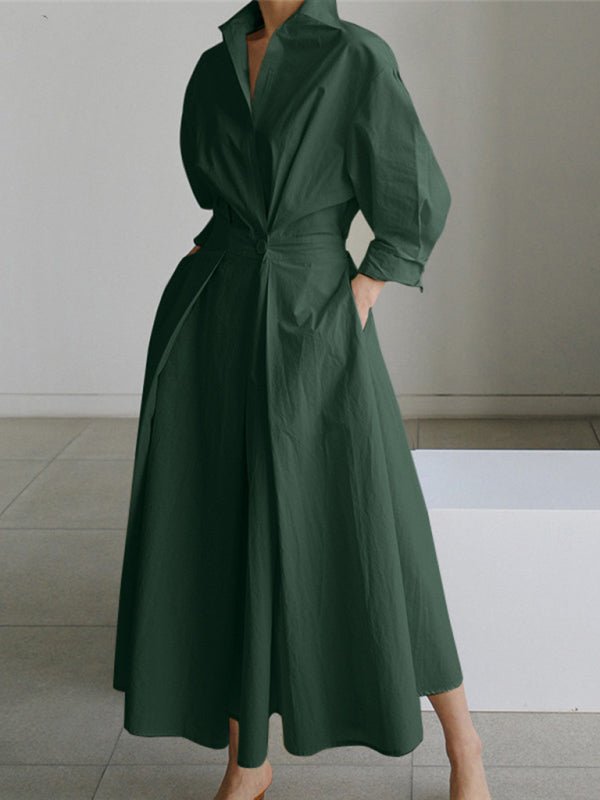 Solid Color Elegant Shirt Dress - ElegantAlpha