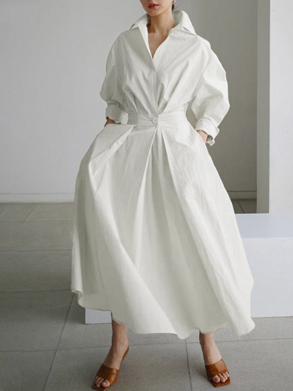 Solid Color Elegant Shirt Dress - ElegantAlpha