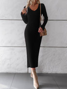 Solid color long - sleeved sweater dress - ElegantAlpha