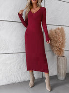 Solid color long - sleeved sweater dress - ElegantAlpha