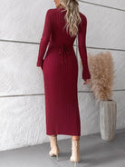 Solid color long - sleeved sweater dress - ElegantAlpha