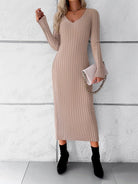 Solid color long - sleeved sweater dress - ElegantAlpha