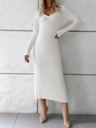 Solid color long - sleeved sweater dress - ElegantAlpha