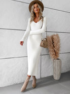 Solid color long - sleeved sweater dress - ElegantAlpha