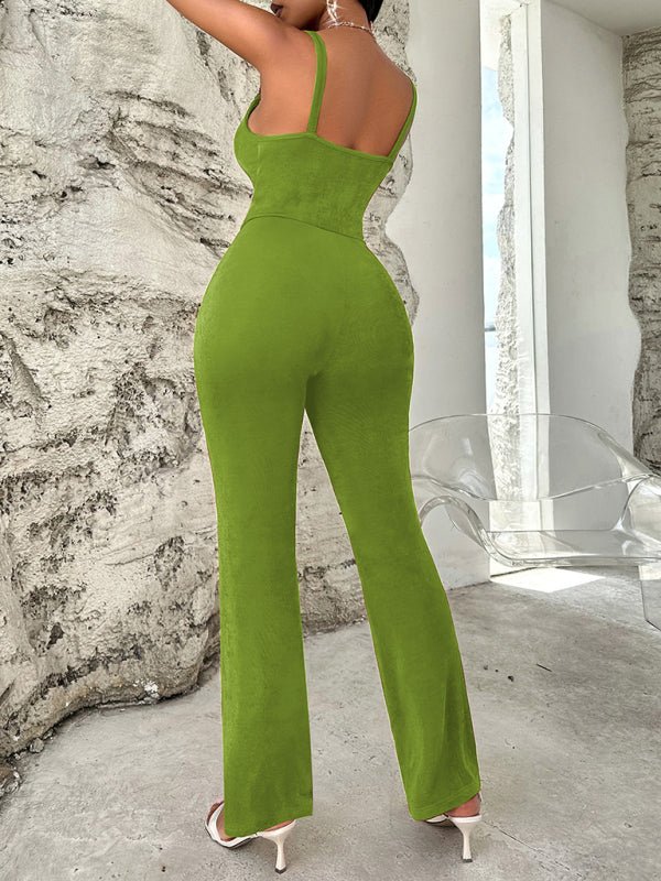 Solid color metal jumpsuit with suspenders - ElegantAlpha