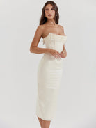 Solid Color Off-Shoulder Pearl Fishbone Slit Dress - ElegantAlpha®