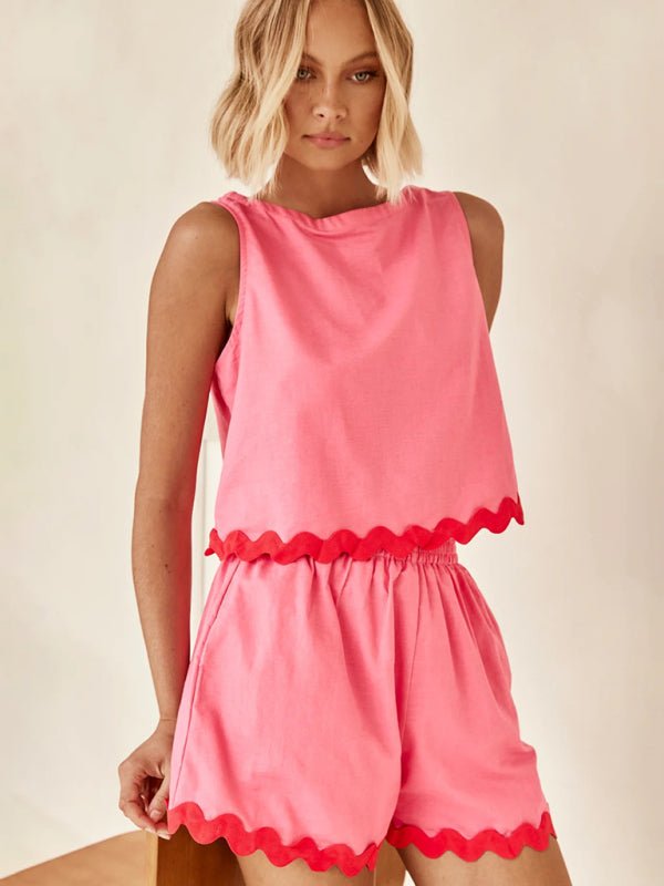 Solid color sleeveless shorts two - piece suit - ElegantAlpha