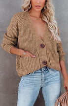 Solid V-Neck Single Breasted Long Sleeved Sweater - ElegantAlpha®