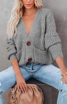 Solid V-Neck Single Breasted Long Sleeved Sweater - ElegantAlpha®