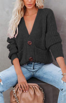 Solid V-Neck Single Breasted Long Sleeved Sweater - ElegantAlpha®